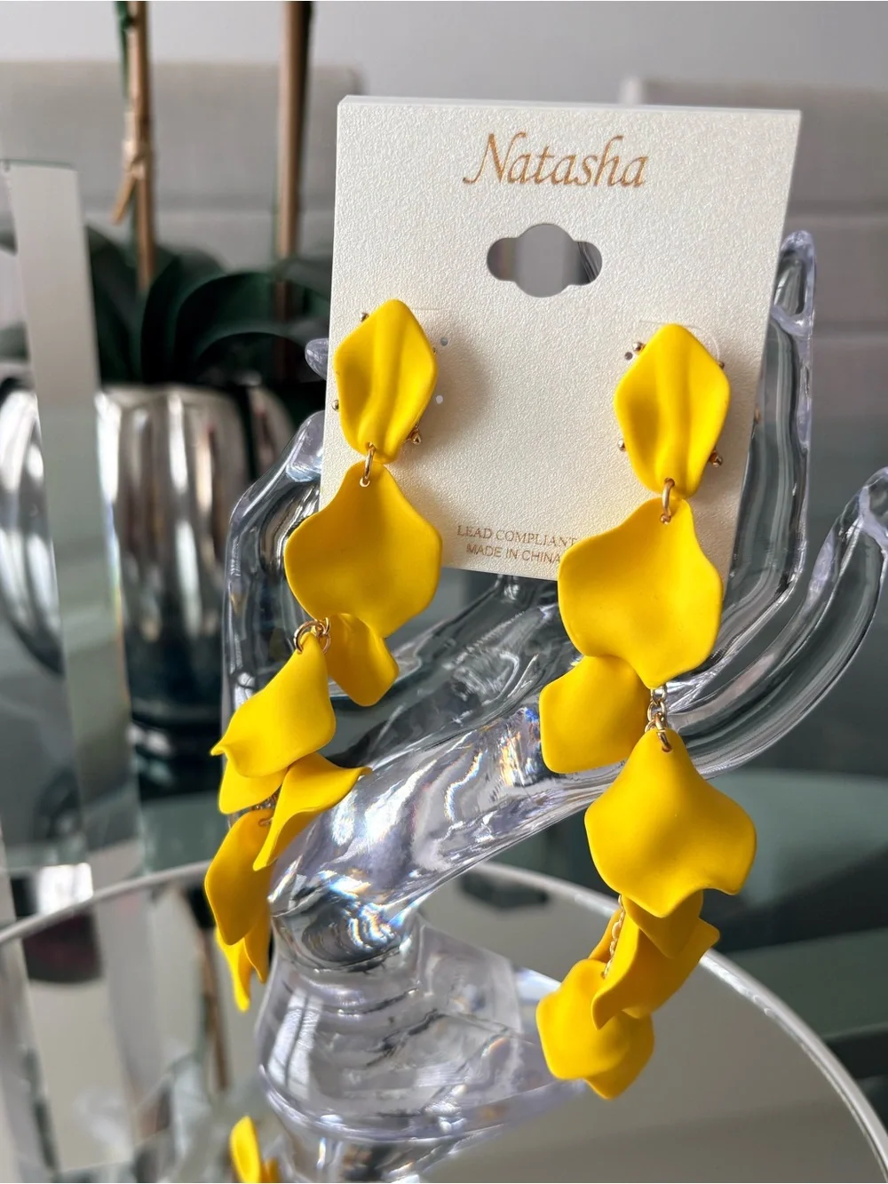 Natasha Couture Yellow Petal Drop Earrings